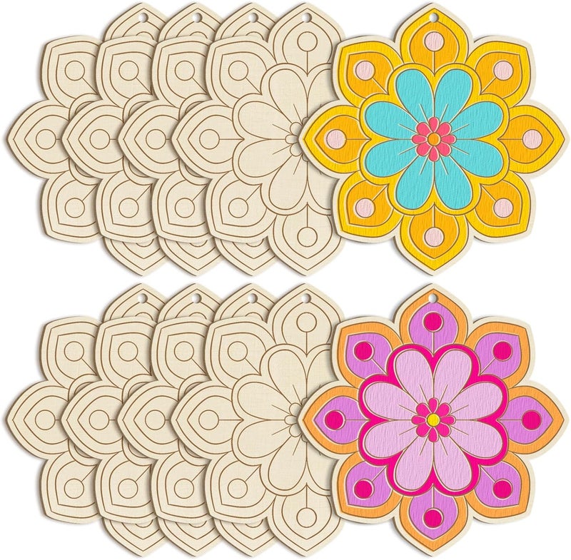 Sophena Large Size 7 inch Wooden Spring Ornaments to Paint, Wooden Flower Cutouts DIY Blank Unfinished Round Wood Discs Ornament for Crafts Hanging Decorations(10PCS) - Image 1